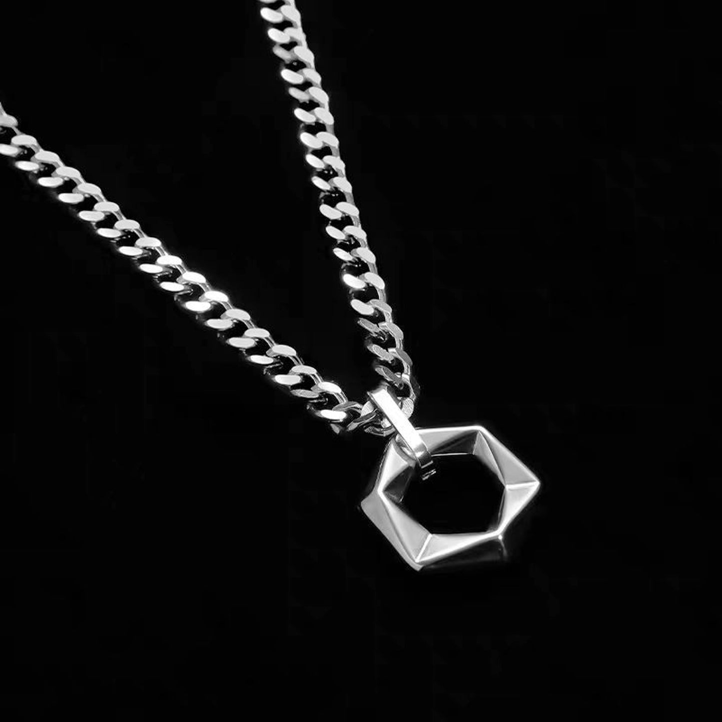 Halskette Hexagon Silber Edelstahl Herren Kette KARMA