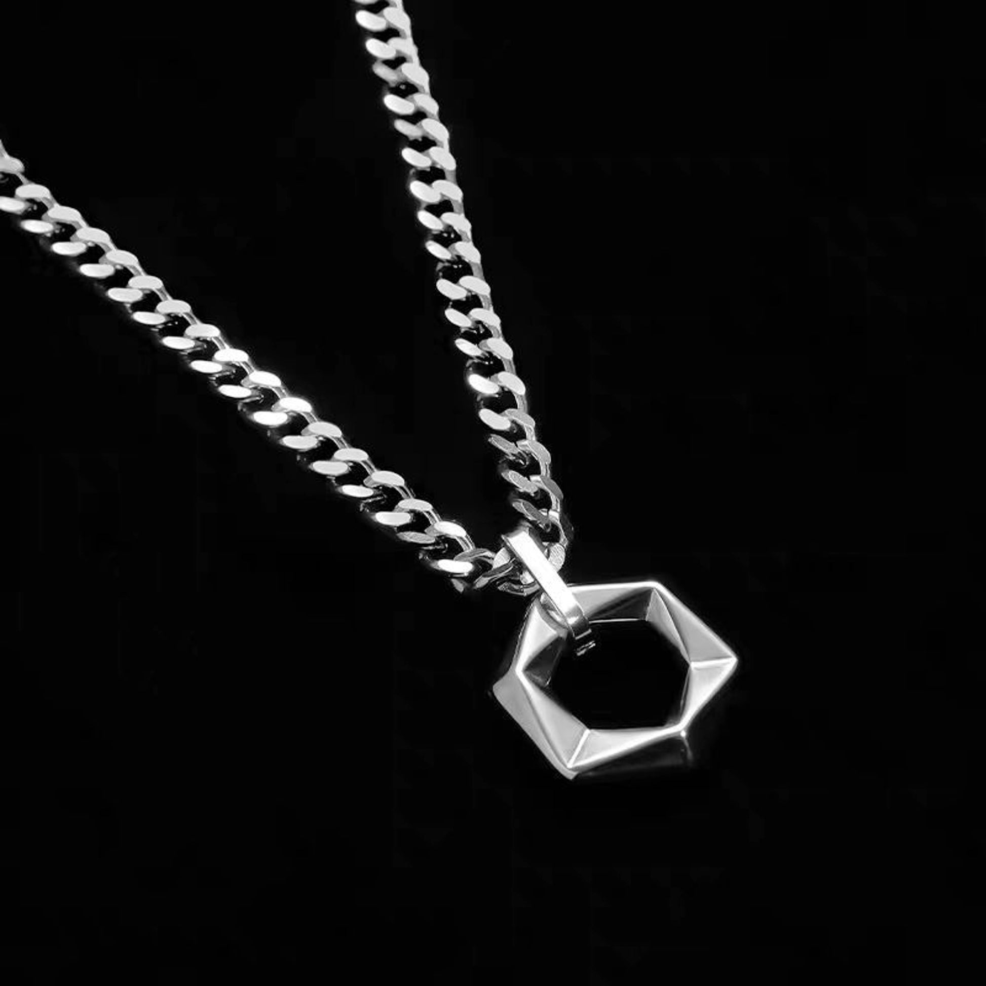 Halskette Hexagon Silber Edelstahl Herren Kette KARMA