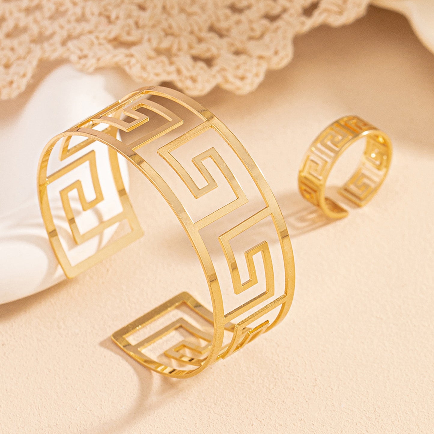Schmuckset Armreif und Ring Gold Damen Karma
