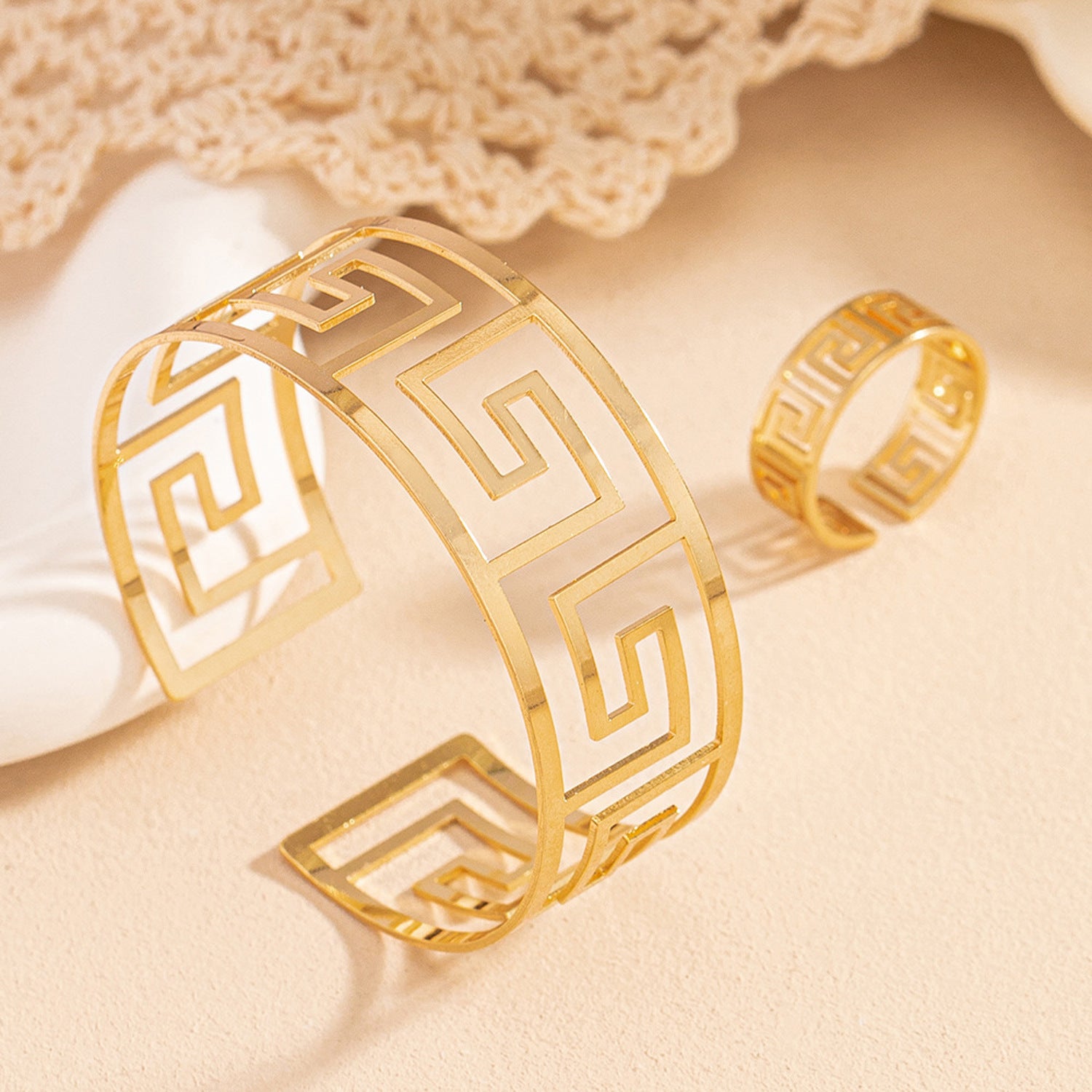 Schmuckset Armreif und Ring Gold Damen Karma