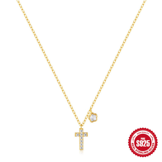 Damenkette mit kreuz Silber 925 vergoldet Karma
