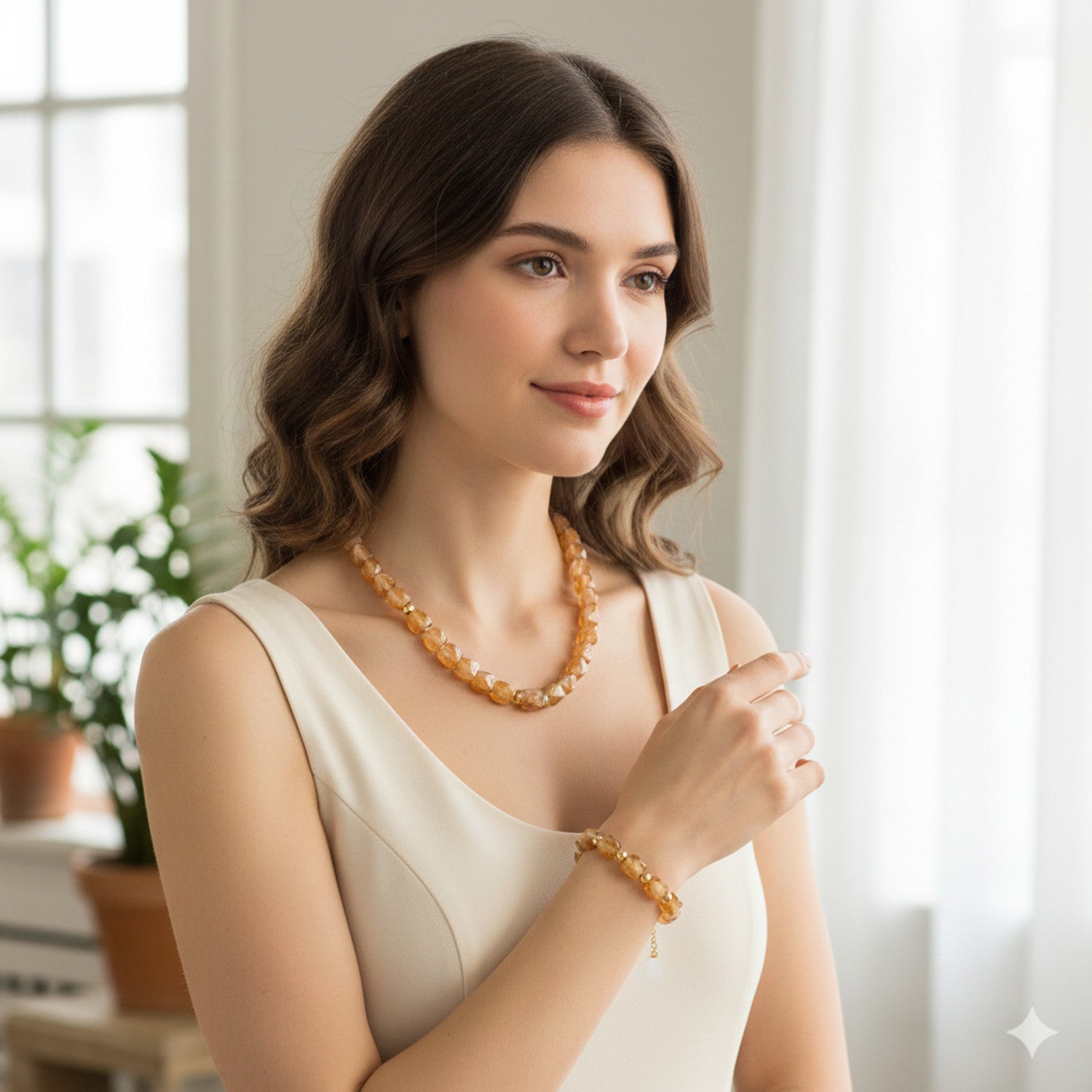 Schmuckset Damen Braun Armband Halskette Karma