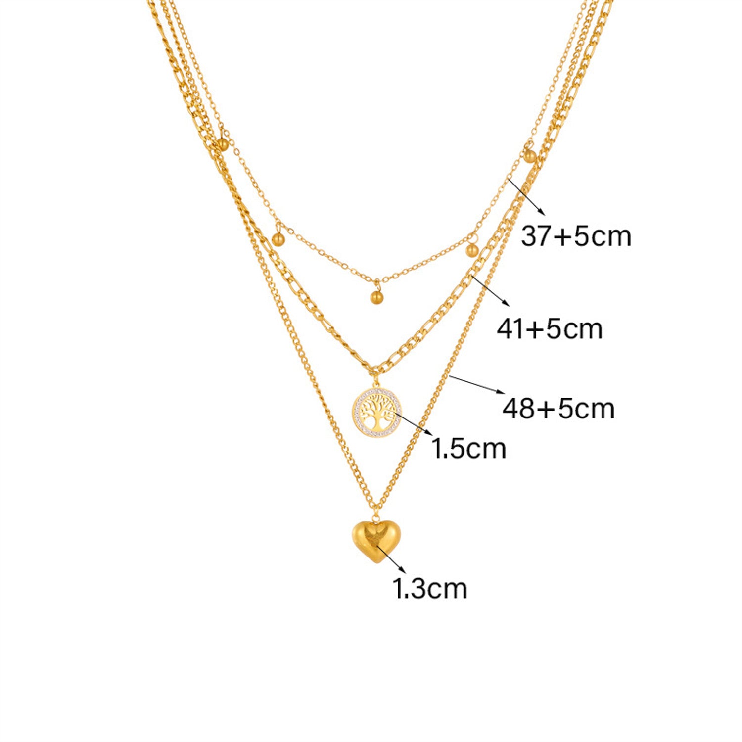 Layering Halskette Herz Lebensbaum Damen Gold Titanstahl Kristalle Karma