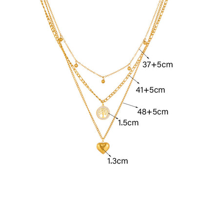 Layering Halskette Herz Lebensbaum Damen Gold Titanstahl Kristalle Karma