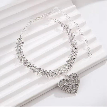 Fußkettchen Kristalle mit Herz silber KARMA