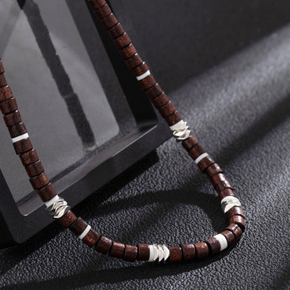 Kette Holz Braun Silber Herren Halskette Holzkette Karma