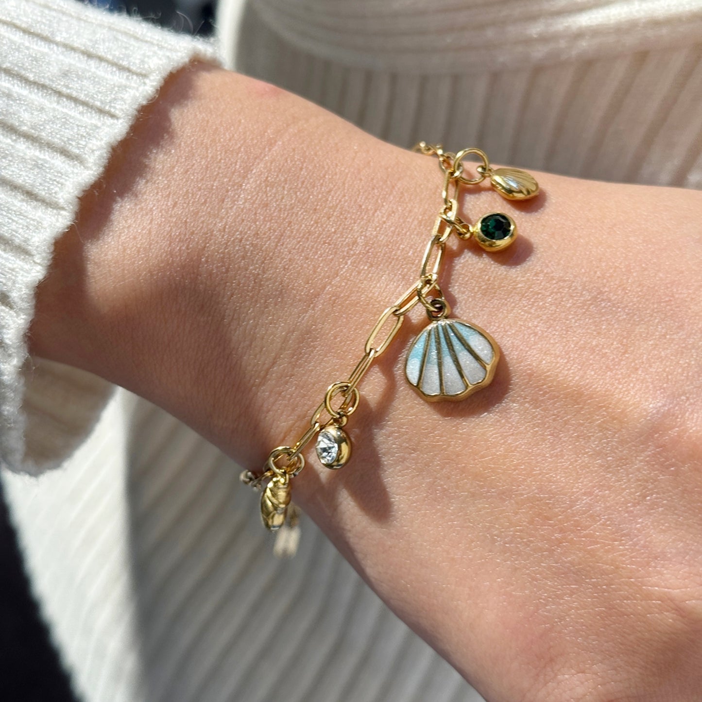 Armband Muscheln Gold Damen Edelstahl vergoldet wasserfest hypoallergen Karma