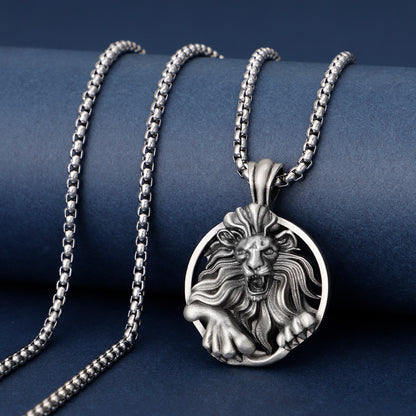 Herren Halskette Löwe Edelstahl Zinn Silber Kette modern KARMA