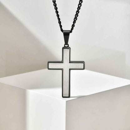 Halskette Herren Kreuz Silber Schwarz Edelstahl PVD beschichtet wasserfest hypoallergen