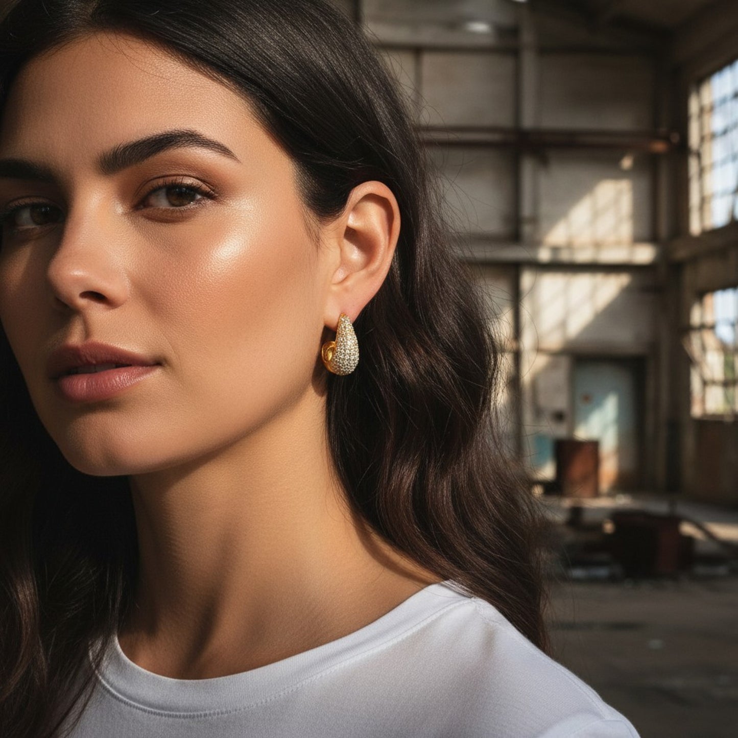 Ohrringe groß Gold 2,8 cm Zirkonia Damen Ohrringe Edelstahl wasserfest hypoallergen rostfrei Karma