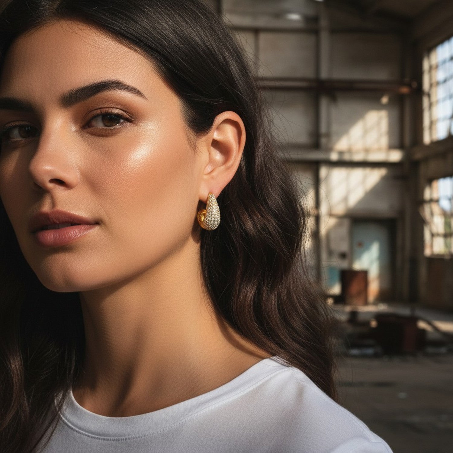 Ohrringe groß Gold 2,8 cm Zirkonia Damen Ohrringe Edelstahl wasserfest hypoallergen rostfrei Karma