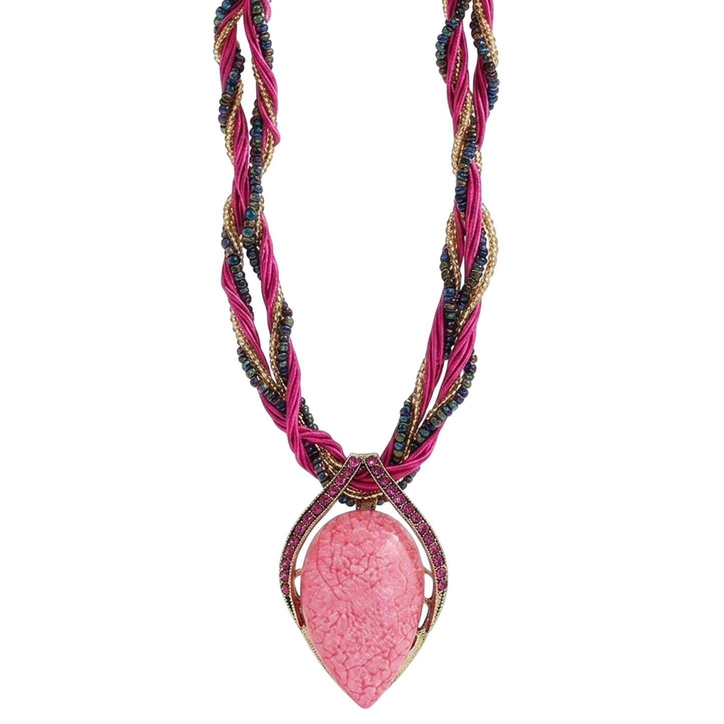 Statementkette Tropfen Anhänger Pink 47 cm Halskette Damen Kette modern Karma