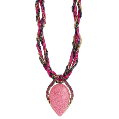 Statementkette Tropfen Anhänger Pink 47 cm Halskette Damen Kette modern Karma