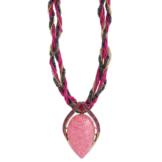 Statementkette Tropfen Anhänger Pink 47 cm Halskette Damen Kette modern Karma