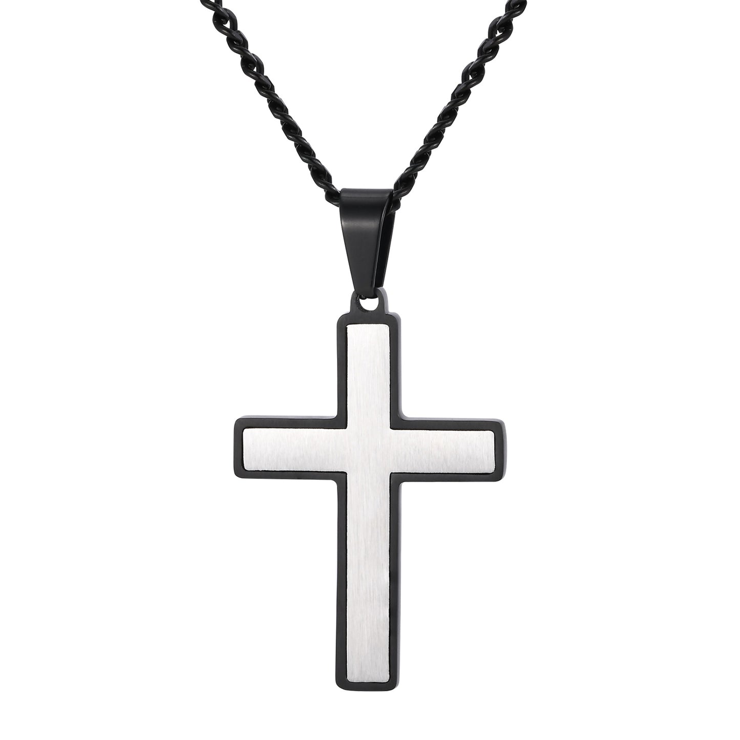 Halskette Herren Kreuz Silber Schwarz Edelstahl PVD beschichtet wasserfest hypoallergen