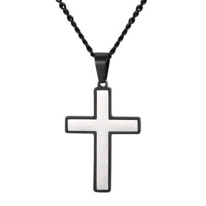 Halskette Herren Kreuz Silber Schwarz Edelstahl PVD beschichtet wasserfest hypoallergen