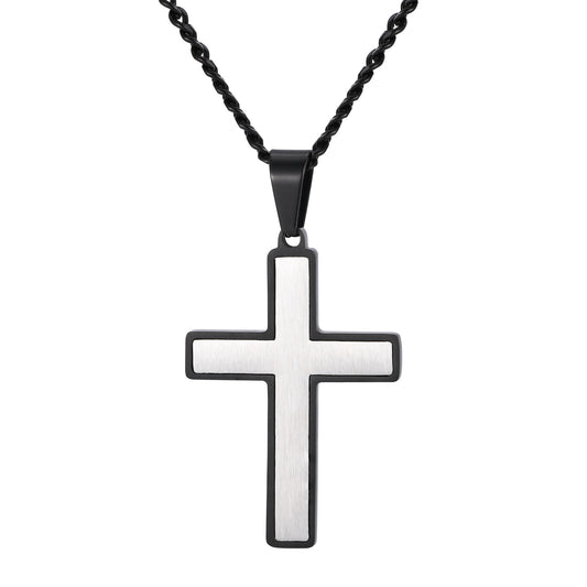 Halskette Herren Kreuz Silber Schwarz Edelstahl PVD beschichtet wasserfest hypoallergen