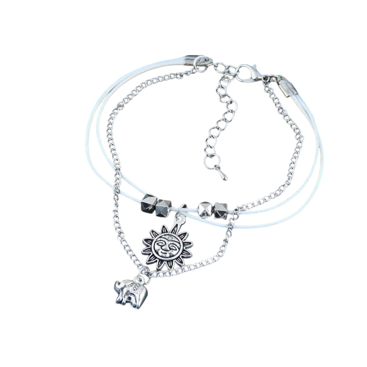 Fußkettchen mit Anhänger Silber Weiß Karma