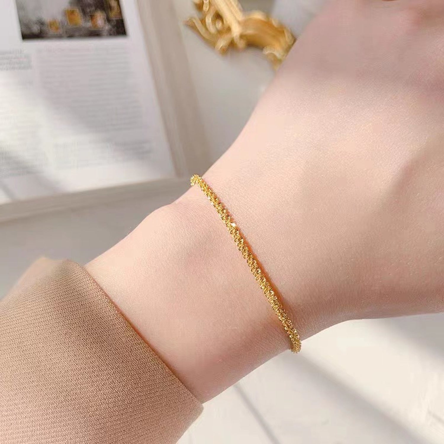 Schmuckset Gold Armband und Fußkette Edelstahl wasserfest hypoallergen rostfrei Karma