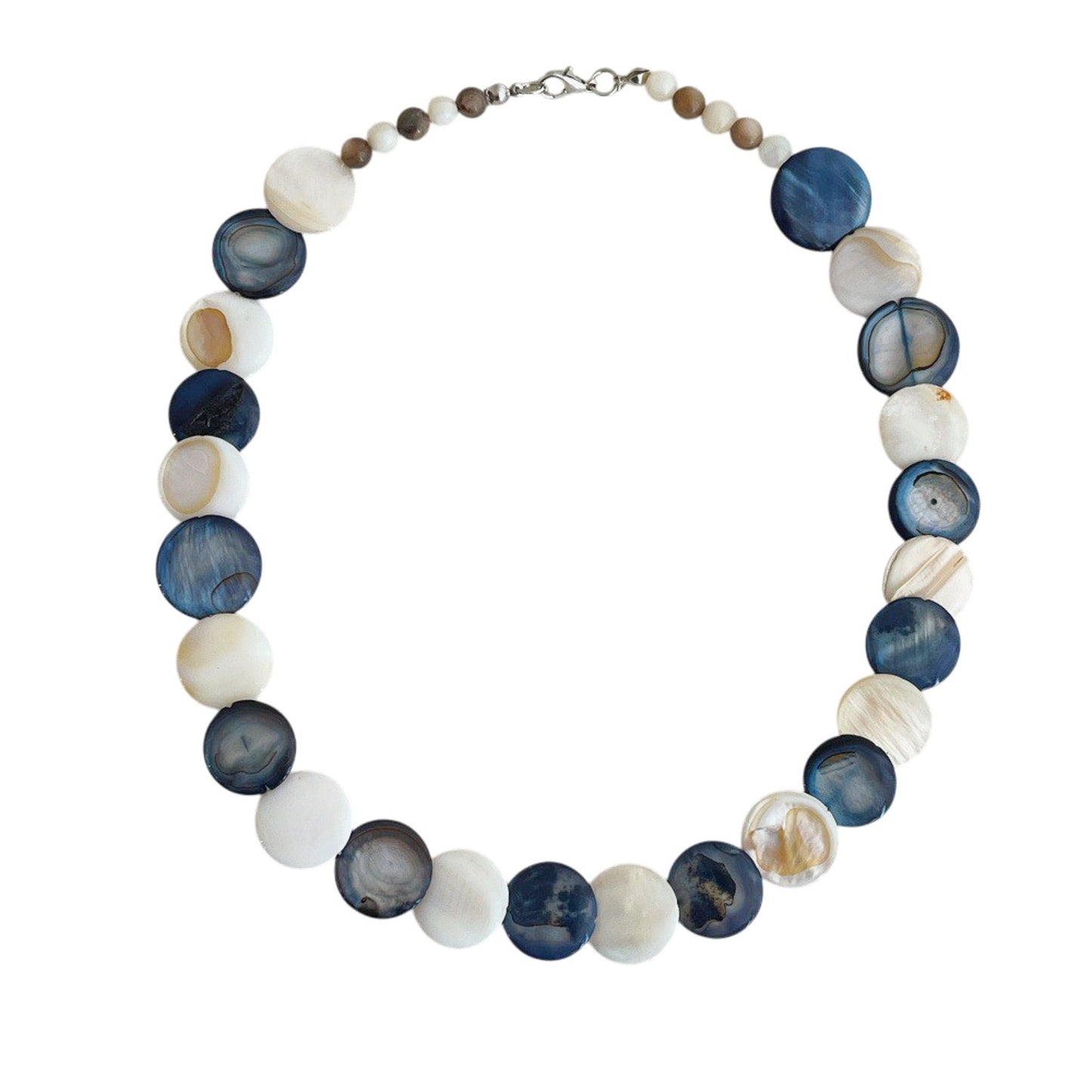 Halskette maritim Blau Weiß 47 cm Muscheln modern Damen Kette Karma