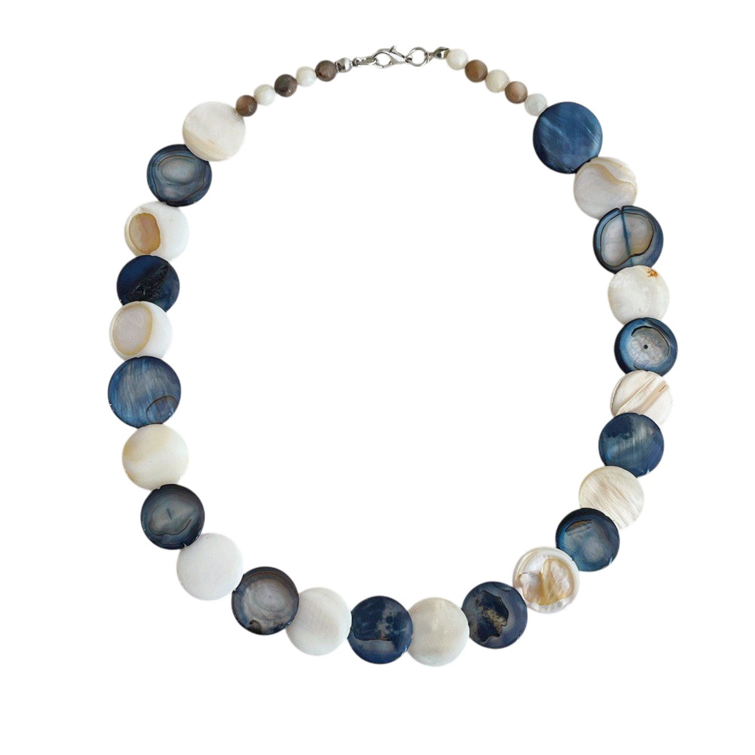 Halskette maritim Blau Weiß 47 cm Muscheln modern Damen Kette Karma