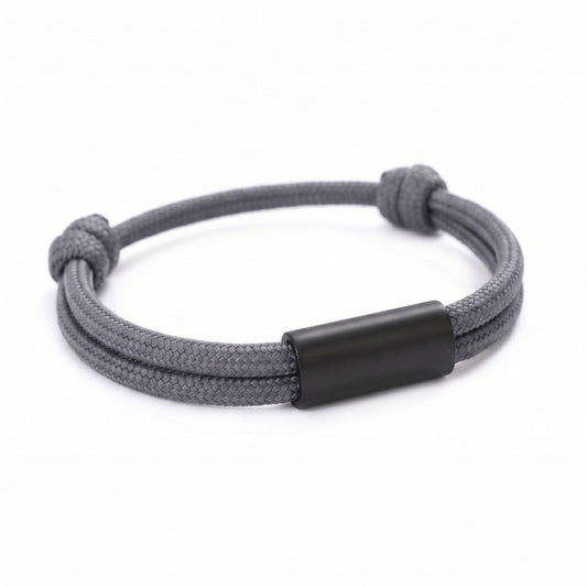 Damen Armband Grau Schwarz Textil Edelstahl verstellbares Damenarmband Karma