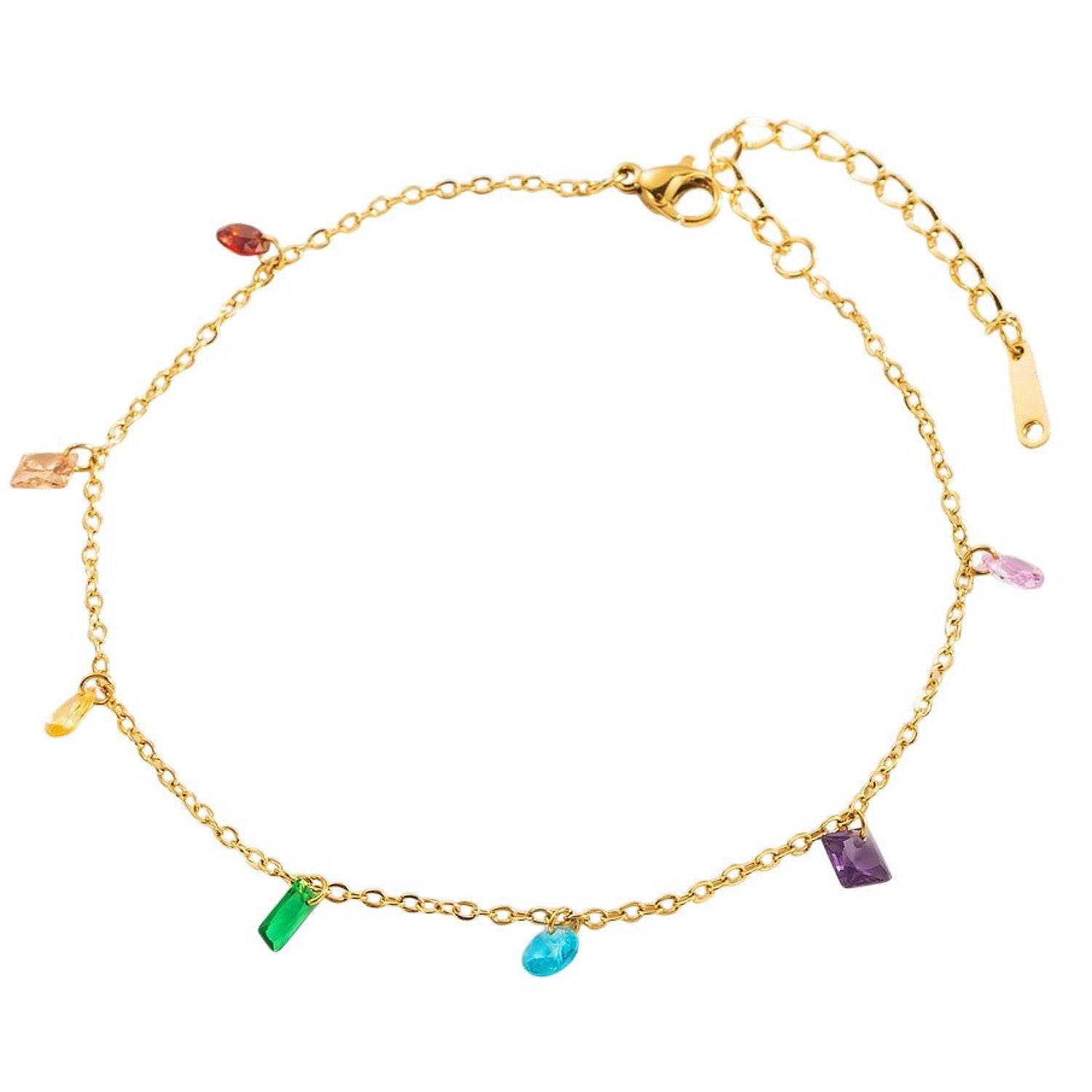 Fußkette Gold Bunt Edelstahl Kristalle verstellbares Fußkettchen modern wasserfest hypoallergen rostfrei Karma