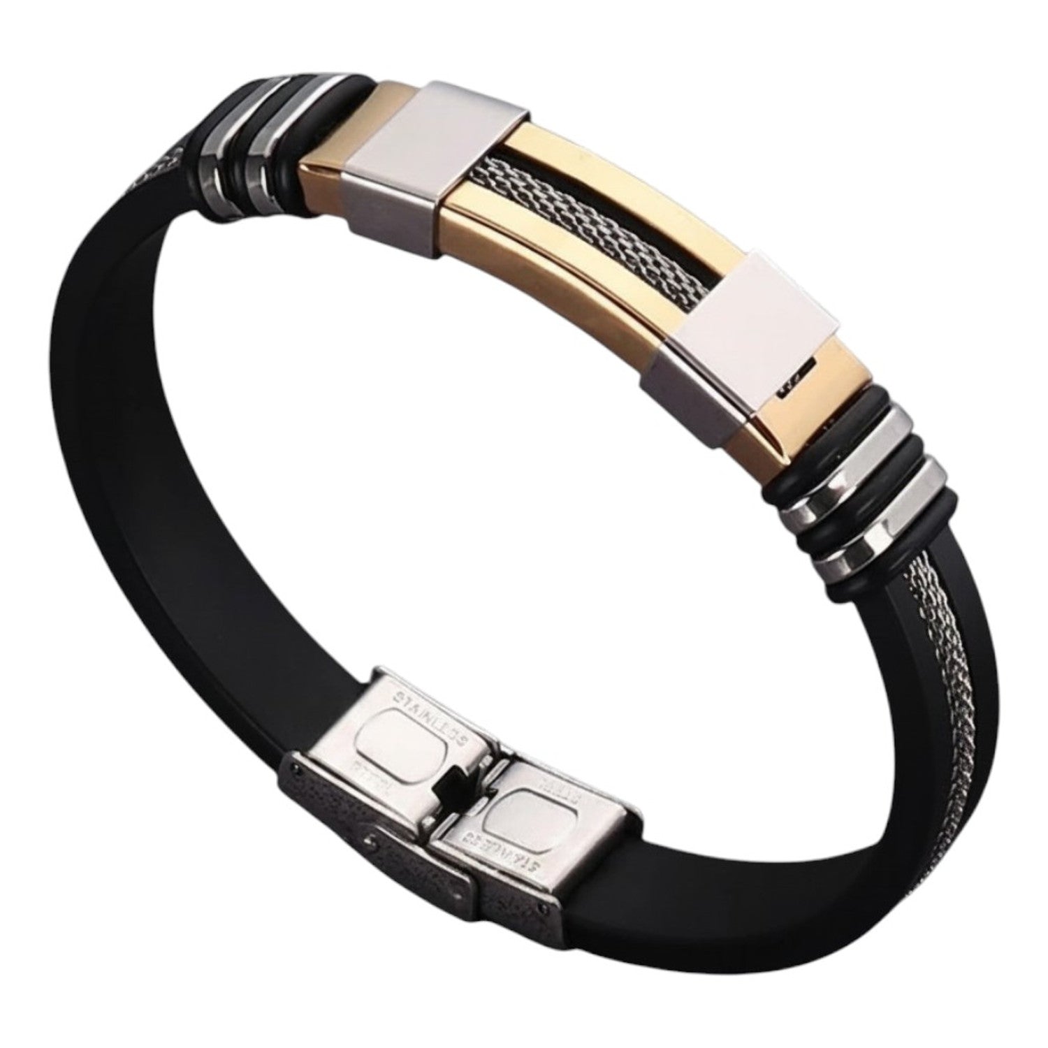 Armband Herren Gold Schwarz 21 cm Silikon Edelstahl modern Karma