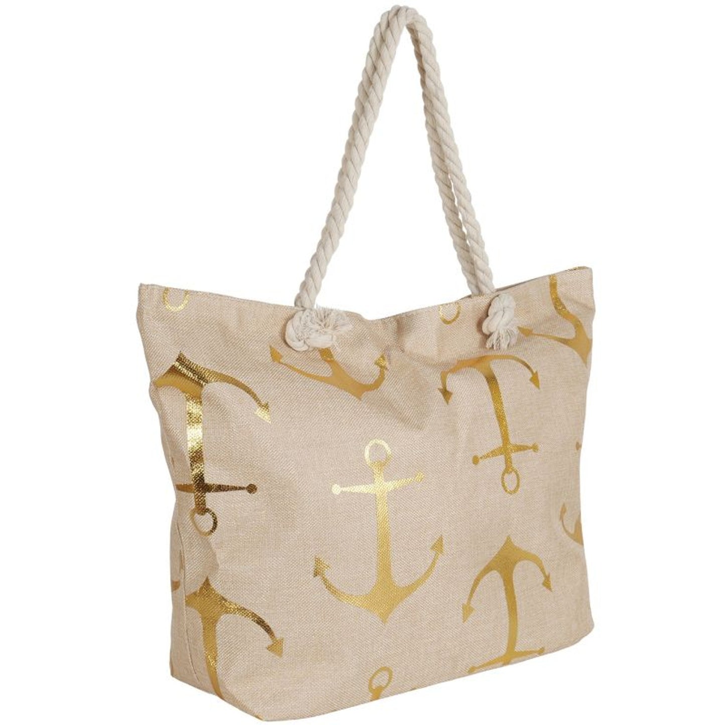 Strandtasche Anker Beige Gold 59 cm modern Pooltasche Shopper Sommertasche Karma