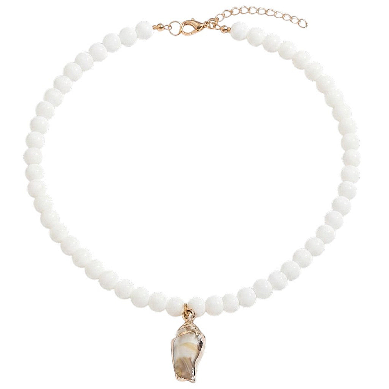 Perlenkette mit Muschelanhänger Weiß Gold 40 cm Halskette Damen modern Karma