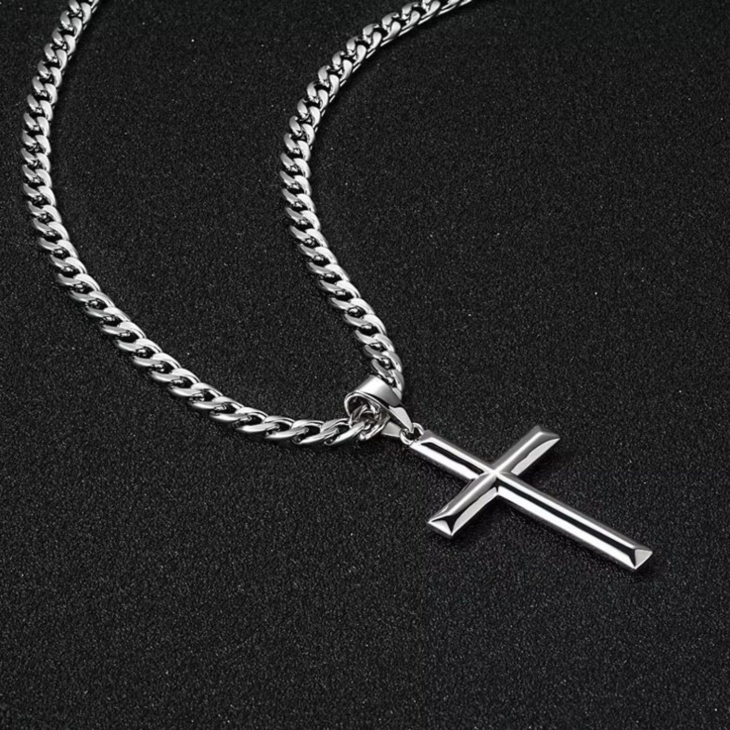 Herrenkette mit Kreuz Silber 925/ Edelstahl Karma