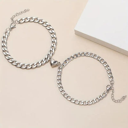 Partnerarmbänder Edelstahl Silber Herz modern Armband Damen Herren Karma