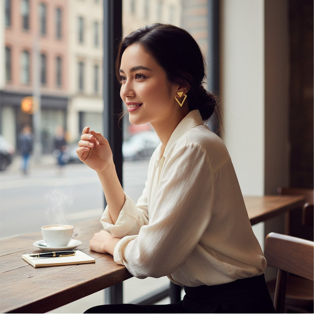 Ohrstecker Cut Out Gold Dreieck Edelstahl wasserfest hypoallergen Karma