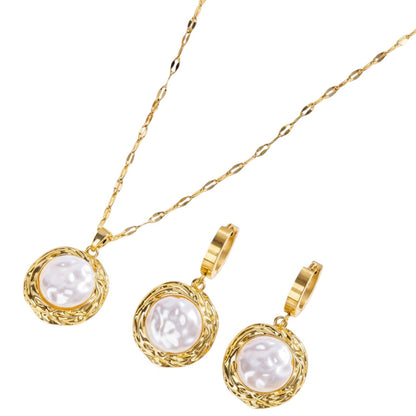 Schmuckset Damen Gold Perlen Edelstahl Halskette Ohrringe vergoldet Karma