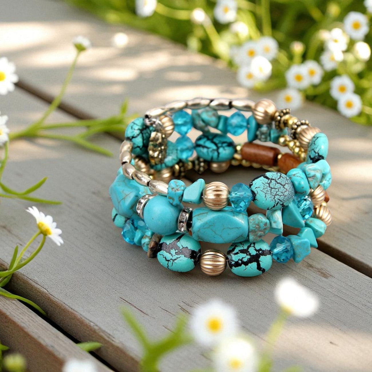 Armband mehrreihig Weiß, Grün oder Türkis KARMA