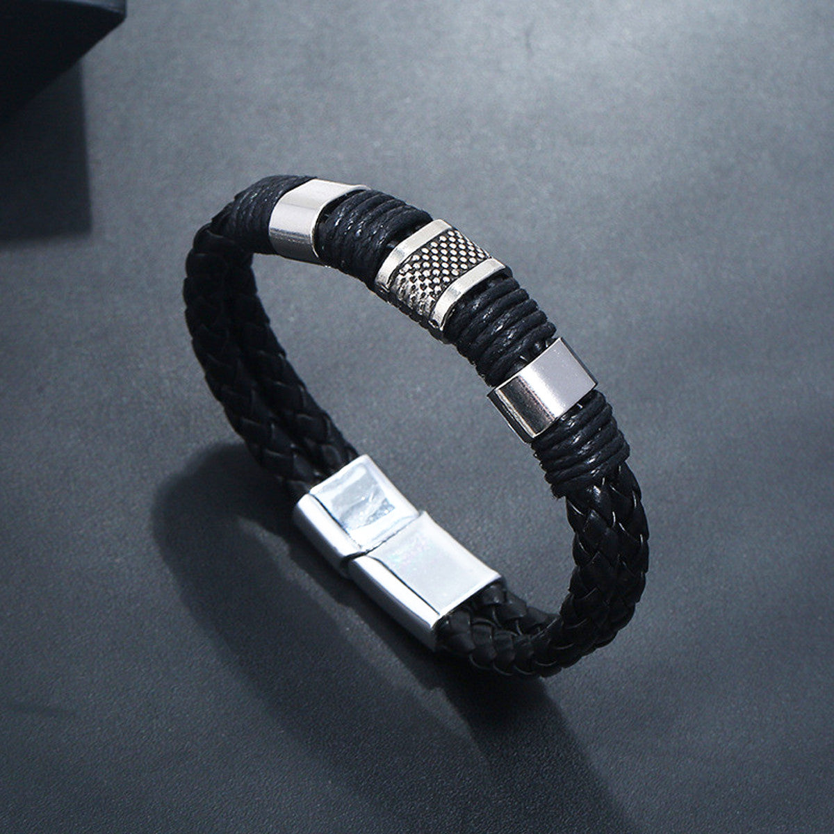 Armband Herren Edelstahl Leder KARMA