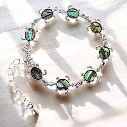 Armband Schildkröte Silber Abalone Muscheln Karma