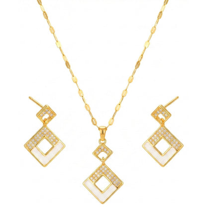 Schmuckset Raute Gold Halskette und Ohrringe Edelstahl Zirkone wasserfest hypoallergen rostfrei Karma