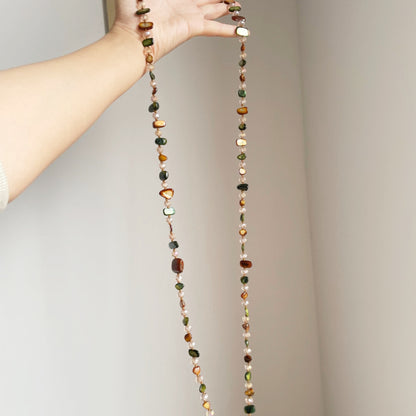 Lange Halskette Natursteine 120cm braun grün KARMA