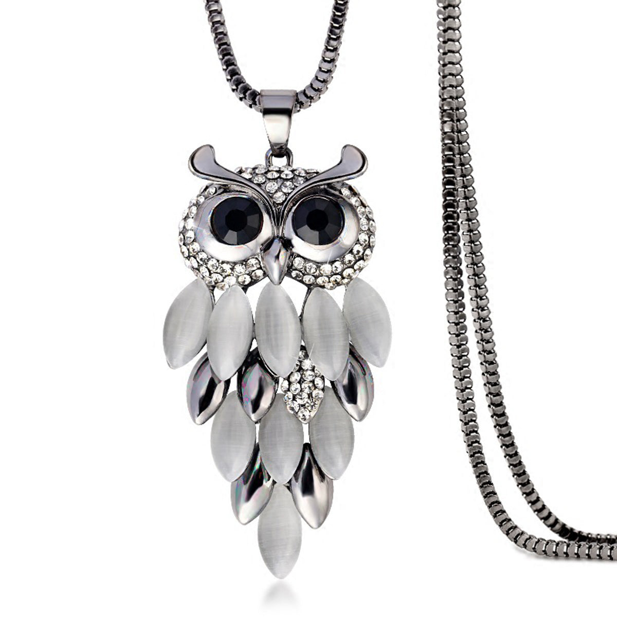 Lange Halskette Pulloverkette mit Eule silber KARMA