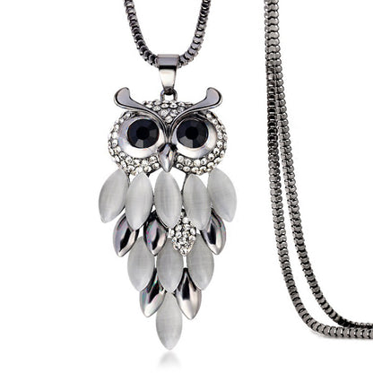Lange Halskette Pulloverkette mit Eule silber KARMA