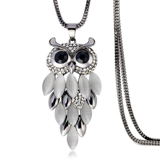 Lange Halskette Pulloverkette mit Eule silber KARMA