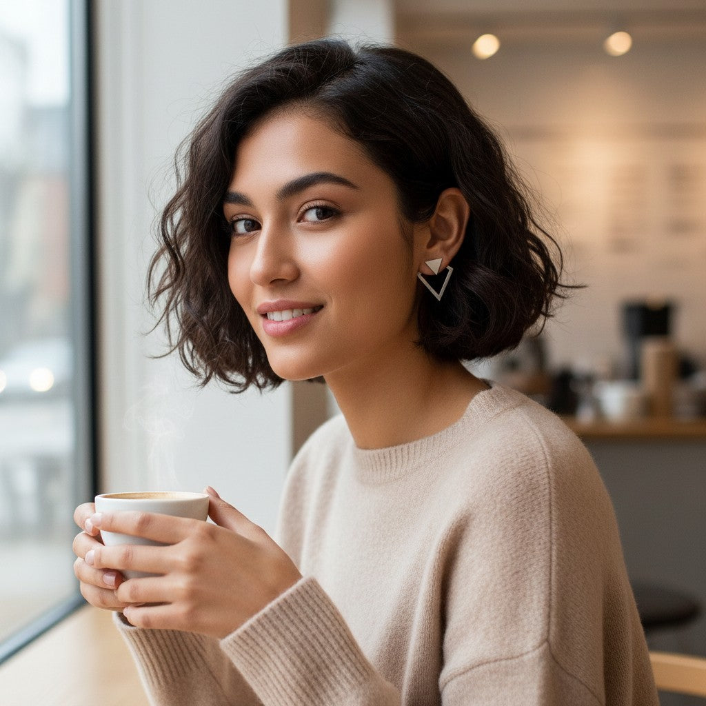 Ohrstecker Cut Out Silber Dreieck Edelstahl wasserfest hypoallergen Karma