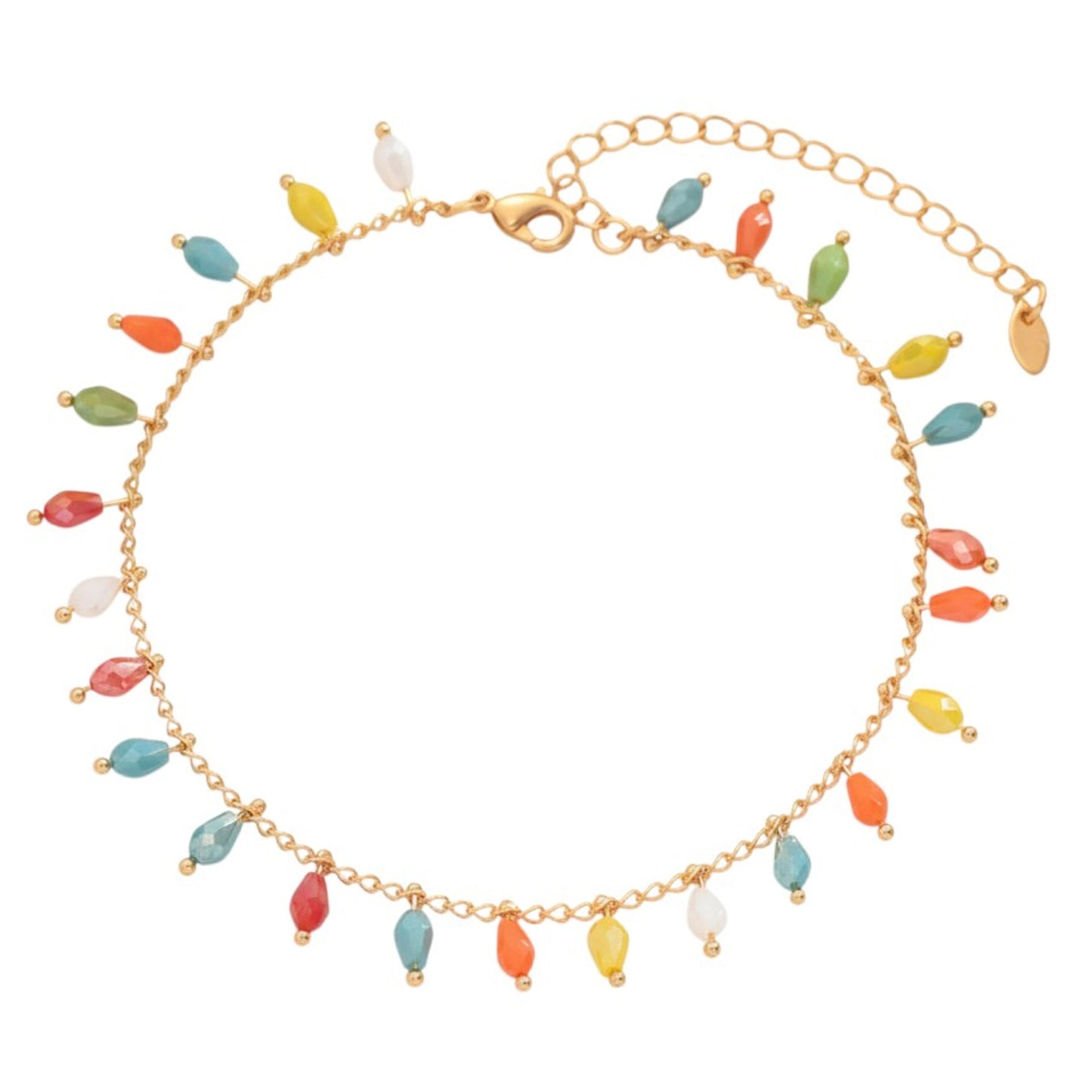 Fußkette Gold bunt Glasperlen modern Damen Fußkettchen