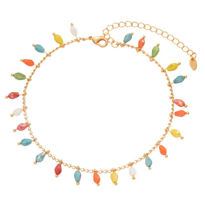 Fußkette Gold bunt Glasperlen modern Damen Fußkettchen