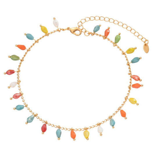 Fußkette Gold bunt Glasperlen modern Damen Fußkettchen