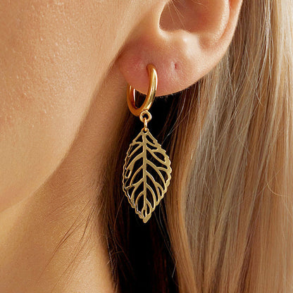 Ohrringe Blatt Damen Gold 4 cm Damen Ohrschmuck Edelstahl wasserfest rostfrei hypoallergen Karma