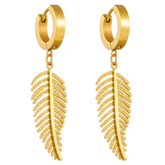 Ohrringe Blatt Gold Edelstahl 4 cm Damen Creolen wasserfest hypoallergen Karma