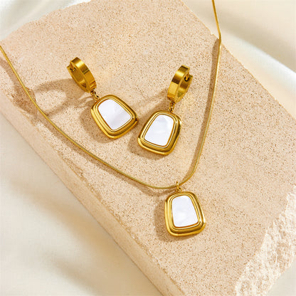 Schmuckset Gold Weiß Ohrringe und Halskette Edelstahl wasserfest hypoallergen rostfrei Karma