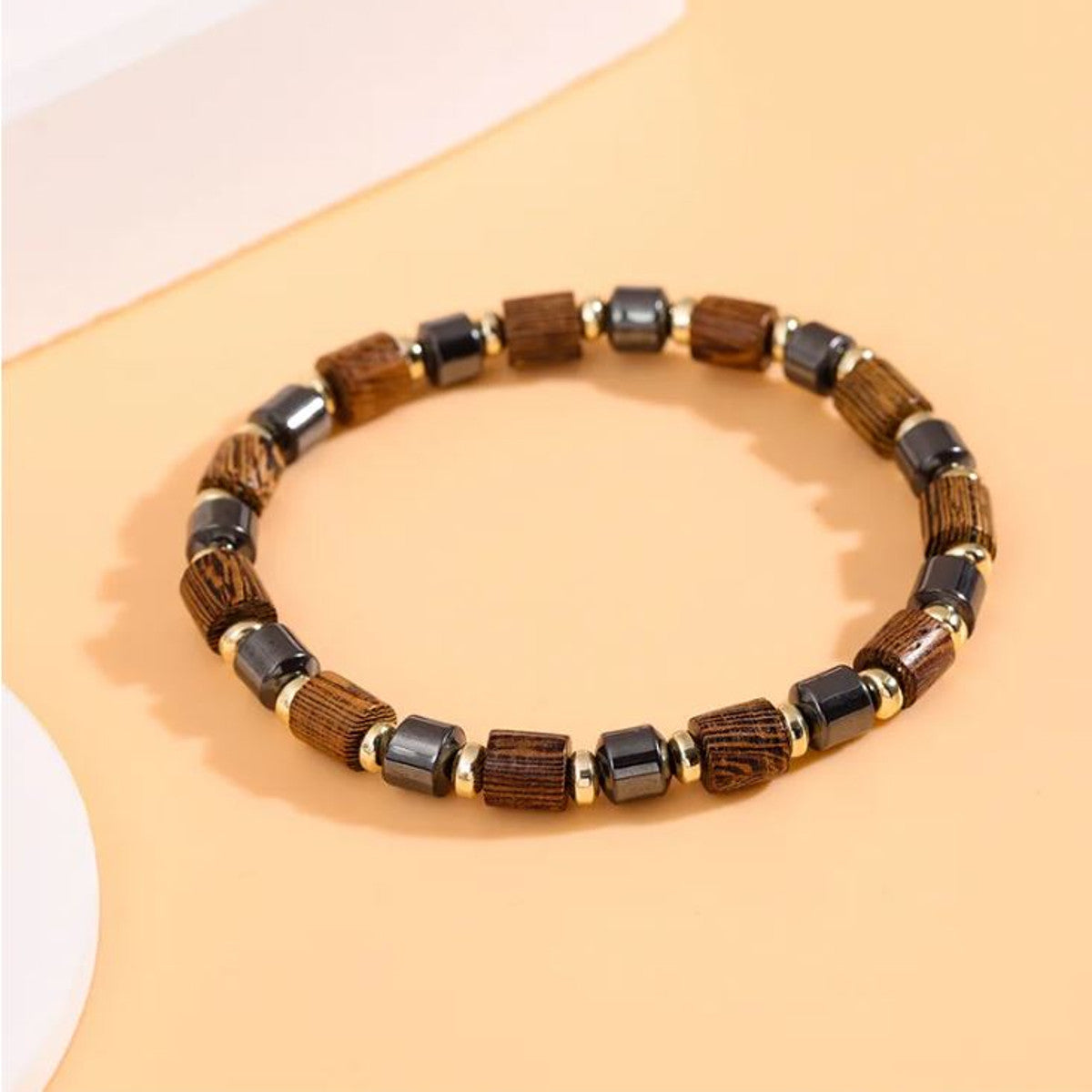 Armband Hämatit Holz Braun Gold KARMA